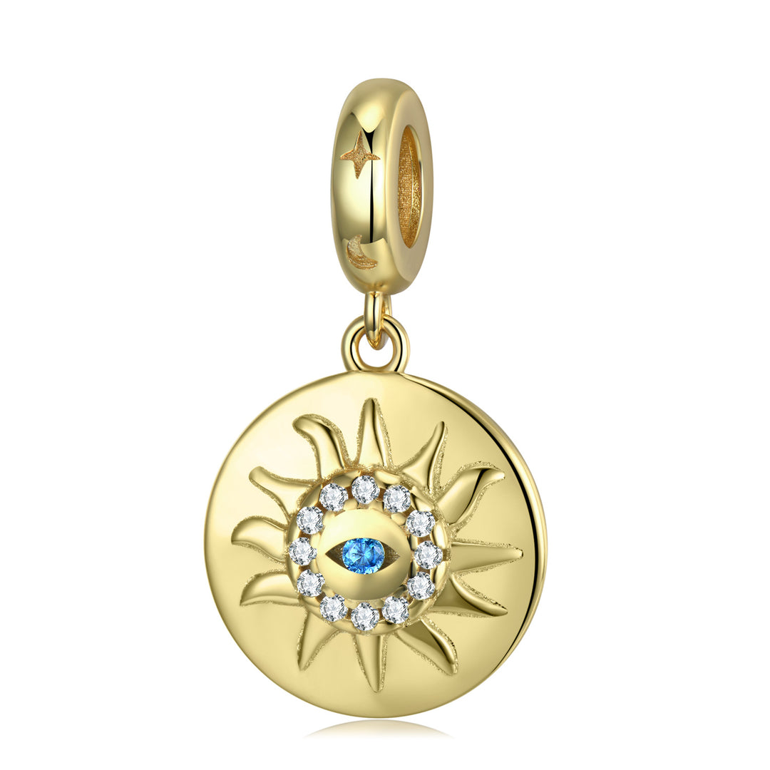 Sterling Silver Gold Plated Sun Evil Eye CHarm