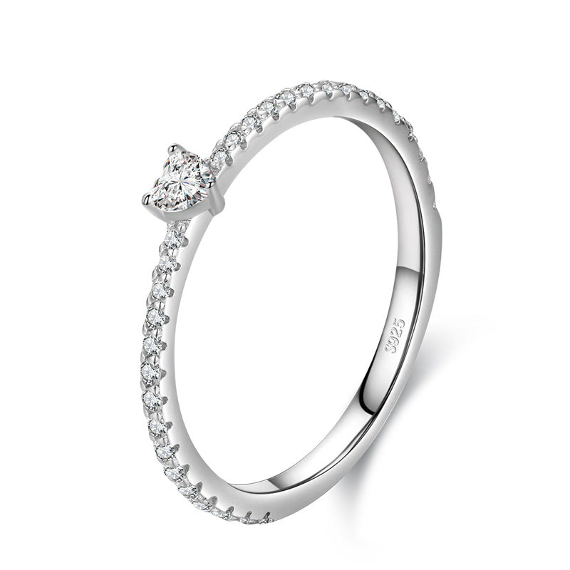 Light Luxury Cubic Zirconia Heart-shaped Simple Ring