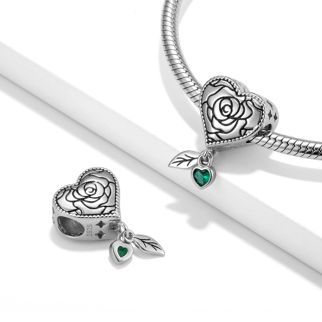 Simple Rose Beads Sterling Silver Zirconia